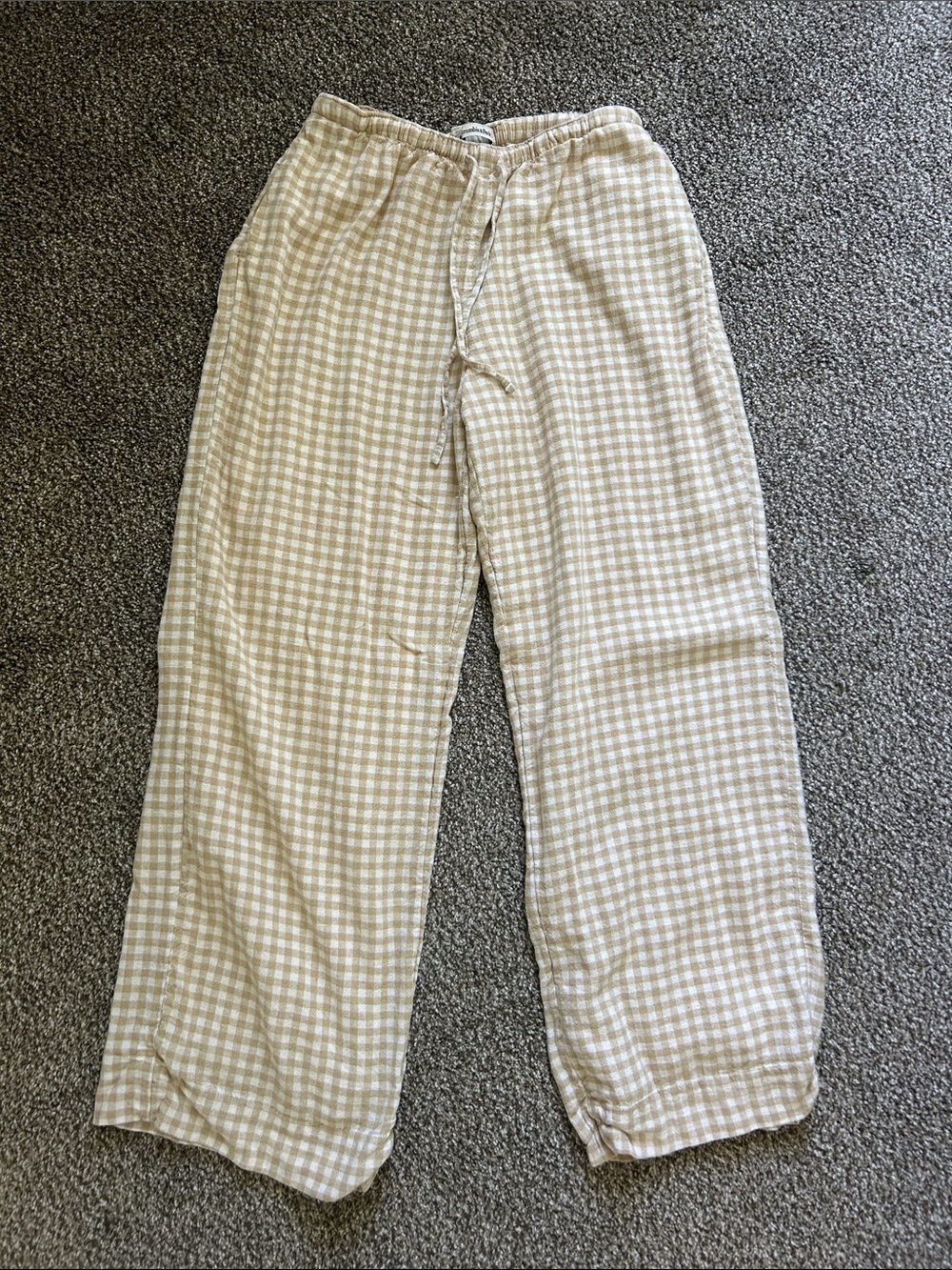 Abercrombie & Fitch Light Tan Checkered Women’s Relaxed Linen Pant